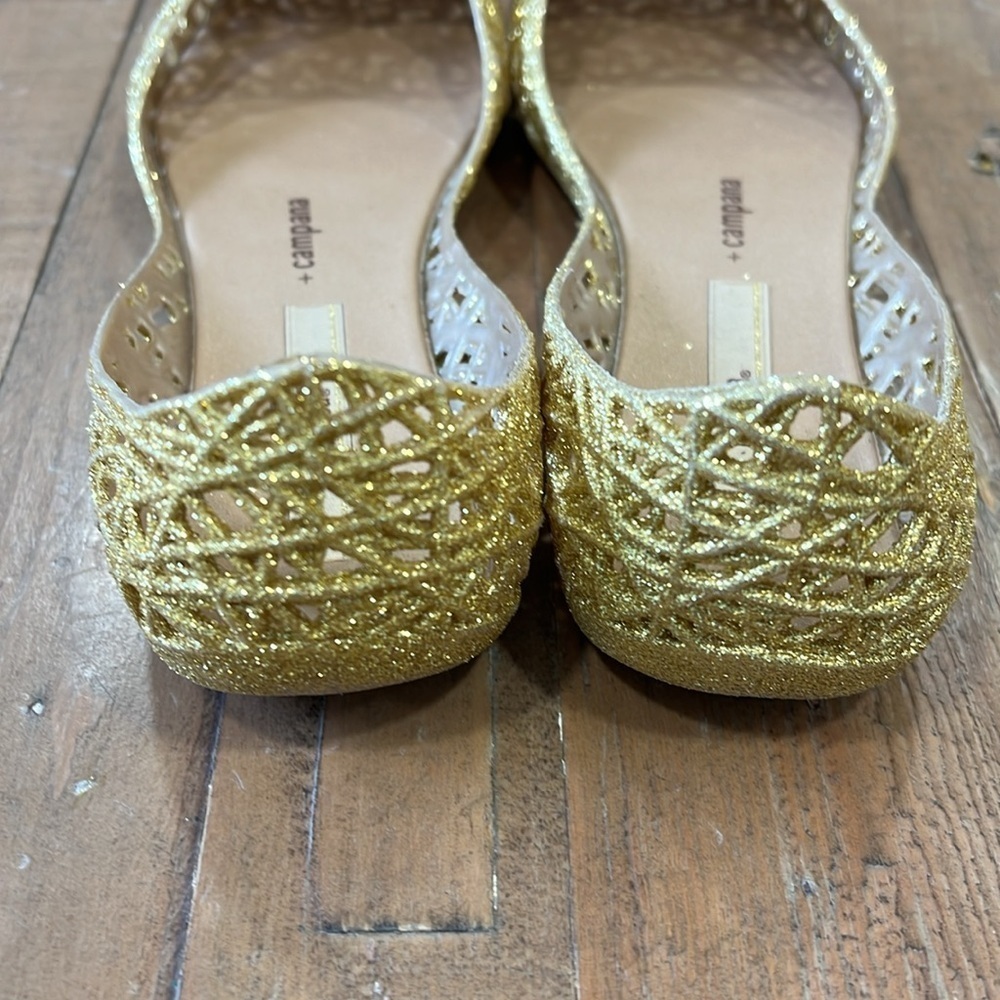 Melissa + Campana metallic gold glitter jelly flat shoes - Picture 4 of 7